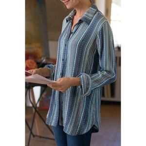Soft Surroundings | Anais Blue Stripe Cotton Tunic